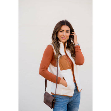 Accented Zipper Pocket Sherpa Vest - Betsey's Boutique Shop