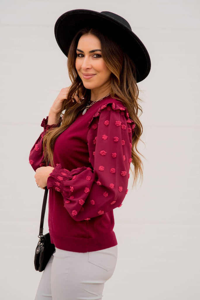 Textured Dot Sleeve Blouse - Betsey's Boutique Shop -