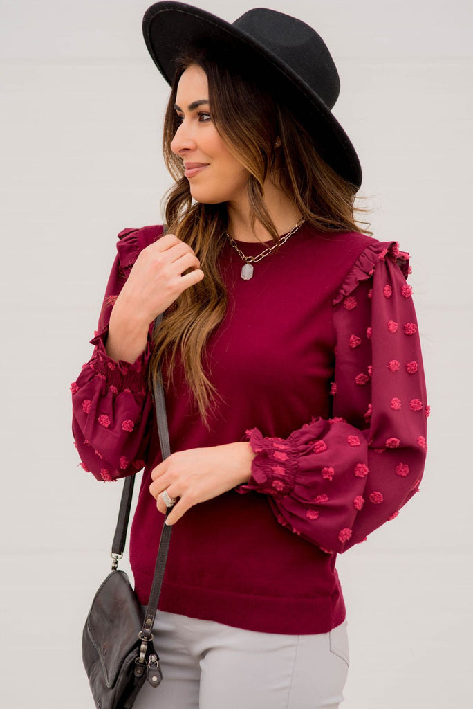 Textured Dot Sleeve Blouse - Betsey's Boutique Shop -