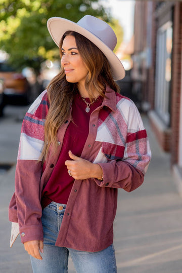 Corded Plaid Top Shacket - Betsey's Boutique Shop