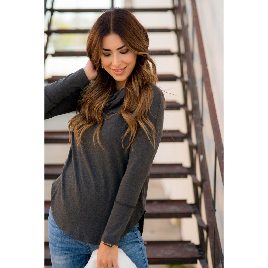 Raw Stitched Cowl Neck - Betsey's Boutique Shop