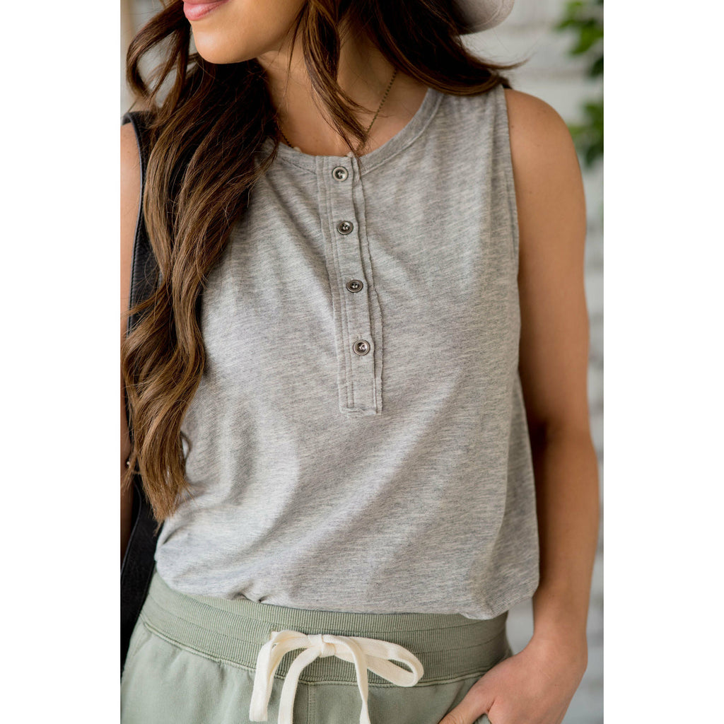 Heathered Button Tank - Betsey's Boutique Shop