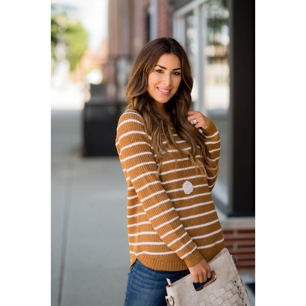 Heavy Knit Striped Sweater - Betsey's Boutique Shop - Outerwear