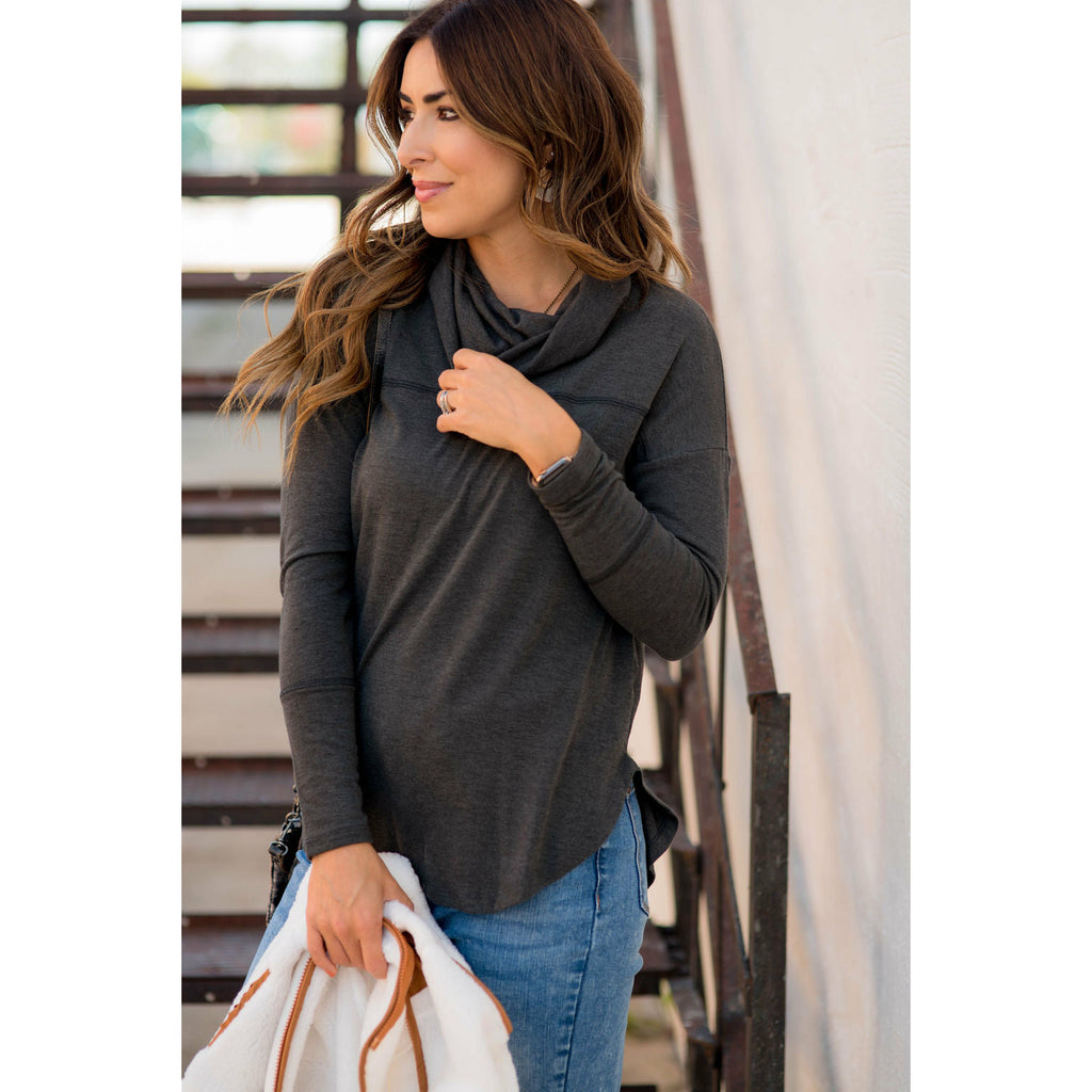 Raw Stitched Cowl Neck - Betsey's Boutique Shop