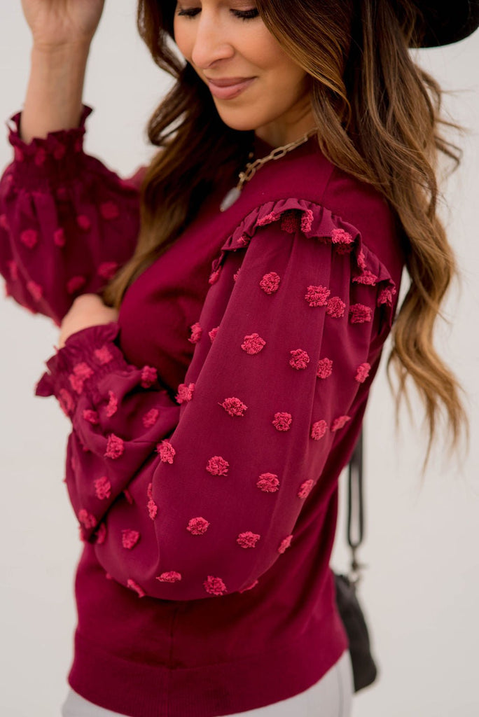 Textured Dot Sleeve Blouse - Betsey's Boutique Shop -