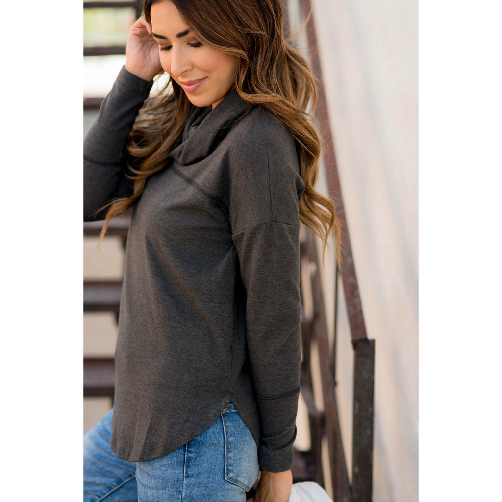 Raw Stitched Cowl Neck - Betsey's Boutique Shop