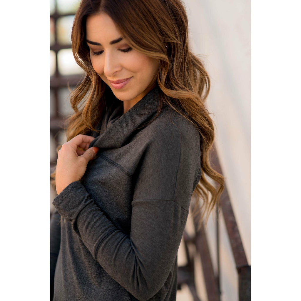 Raw Stitched Cowl Neck - Betsey's Boutique Shop