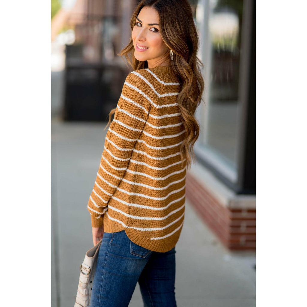 Heavy Knit Striped Sweater - Betsey's Boutique Shop - Outerwear