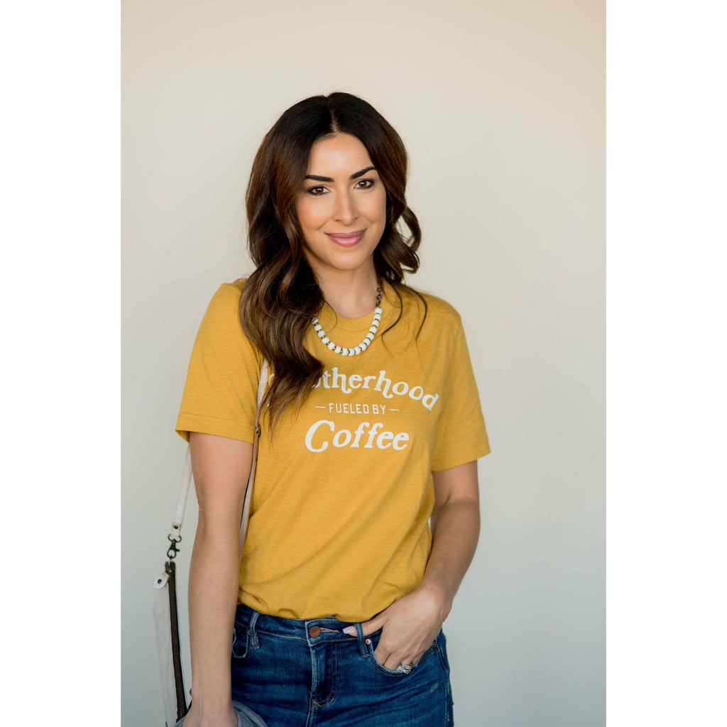 Motherhood Fueled By Coffee Graphic Tee - Betsey's Boutique Shop