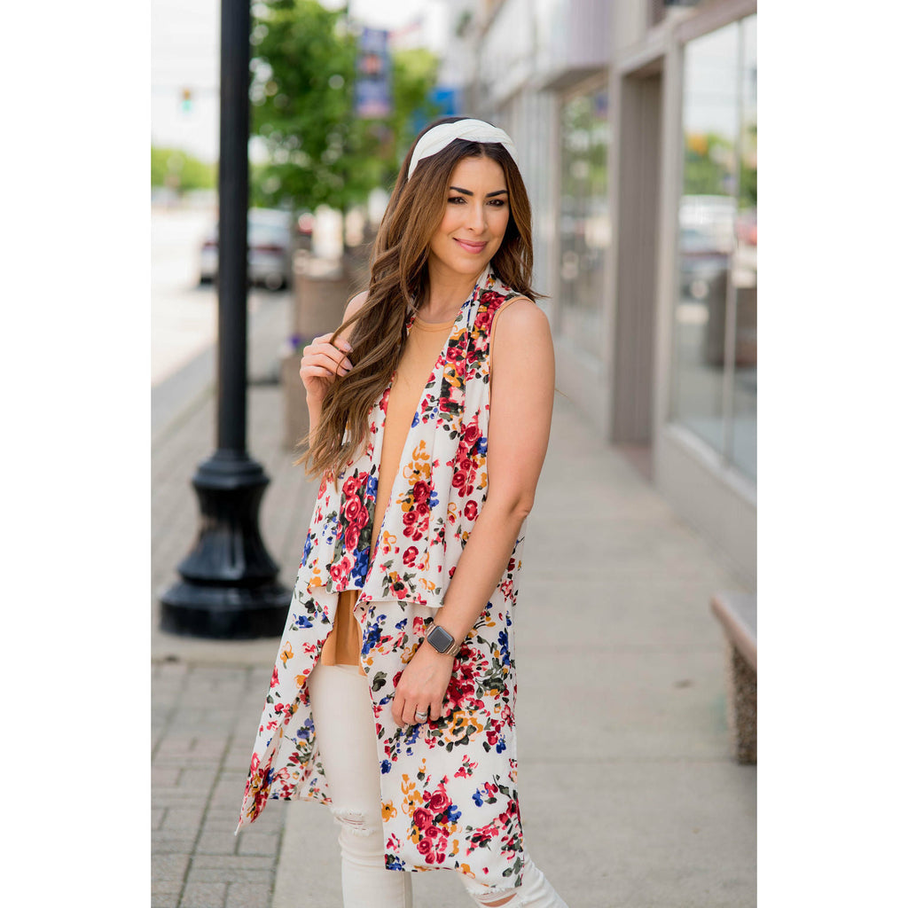 White Floral Kimono Vest - Betsey's Boutique Shop