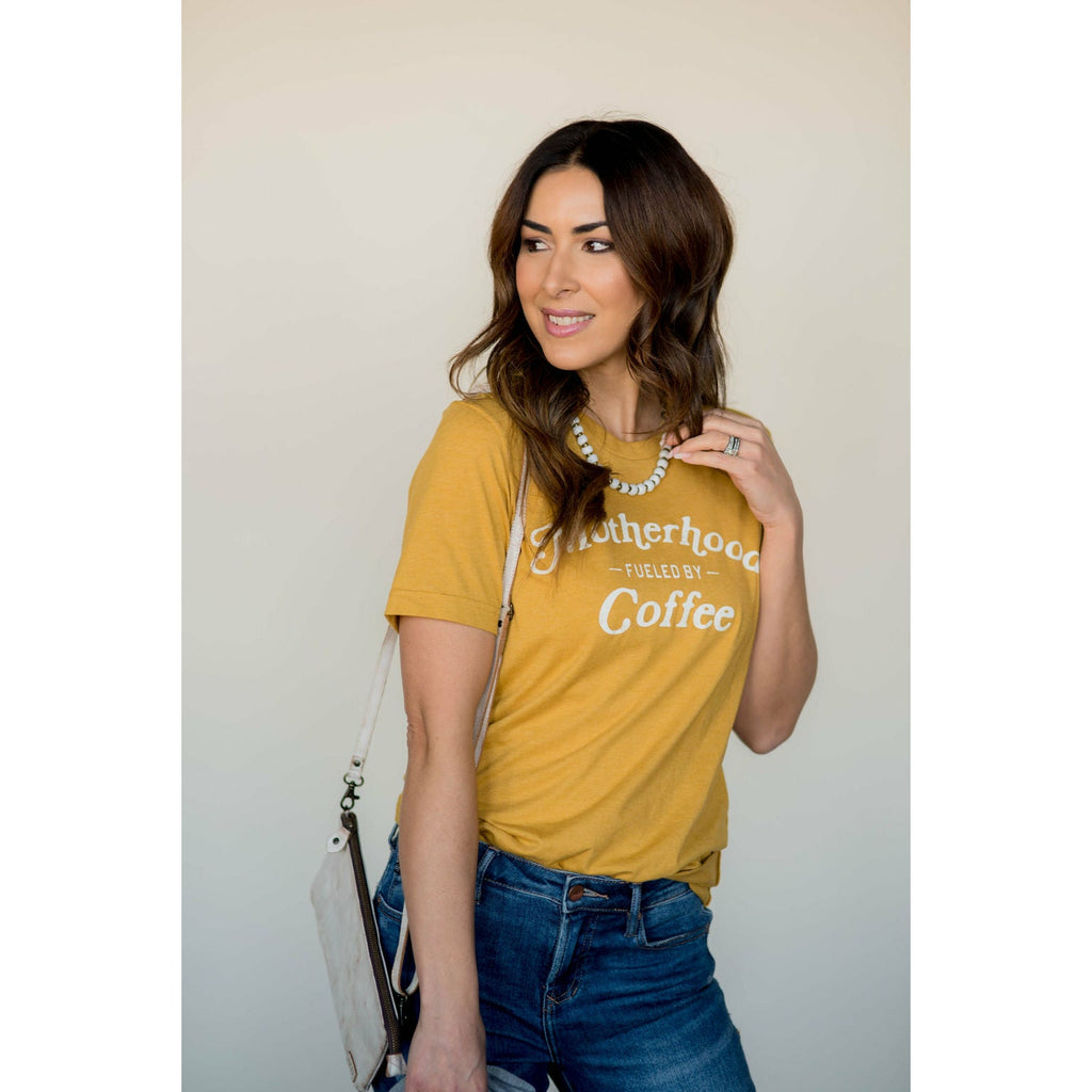 Motherhood Fueled By Coffee Graphic Tee - Betsey's Boutique Shop