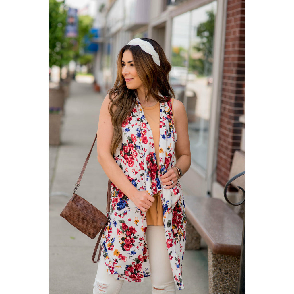 White Floral Kimono Vest - Betsey's Boutique Shop