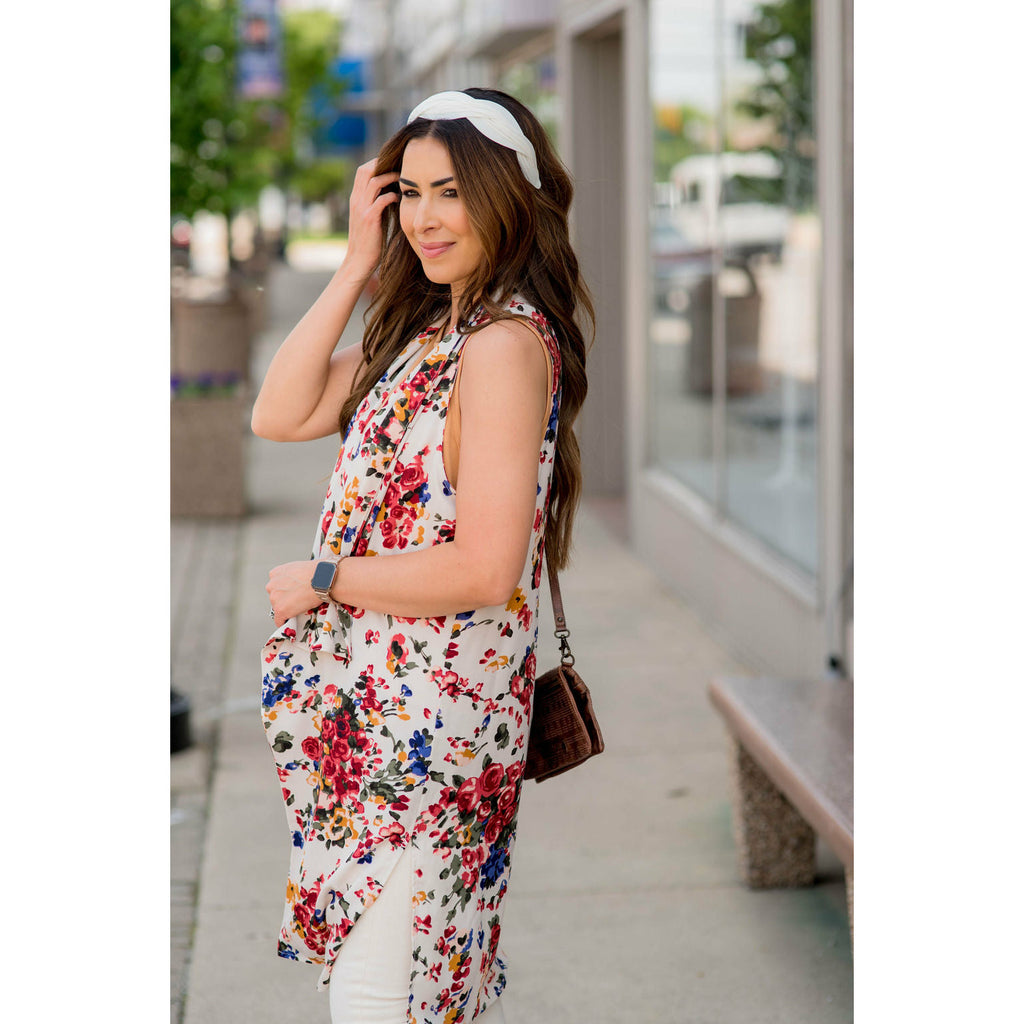 White Floral Kimono Vest - Betsey's Boutique Shop