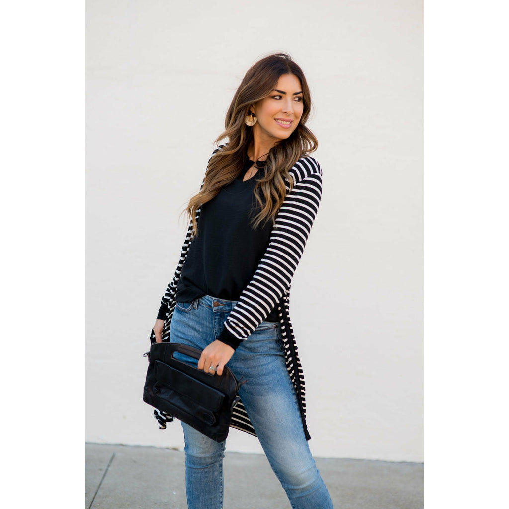 Striped Pocket Accent Cardigan - Betsey's Boutique Shop