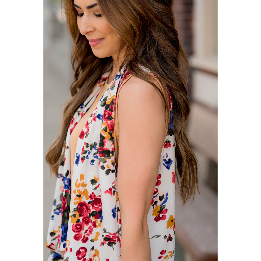 White Floral Kimono Vest - Betsey's Boutique Shop