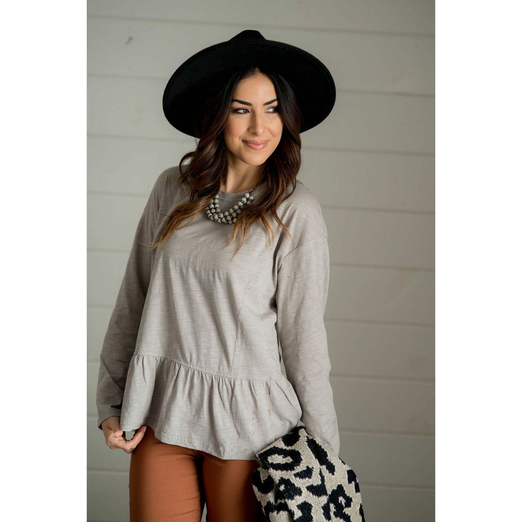 Stitched Ruffle Bottom Long Sleeve Tee - Betsey's Boutique Shop