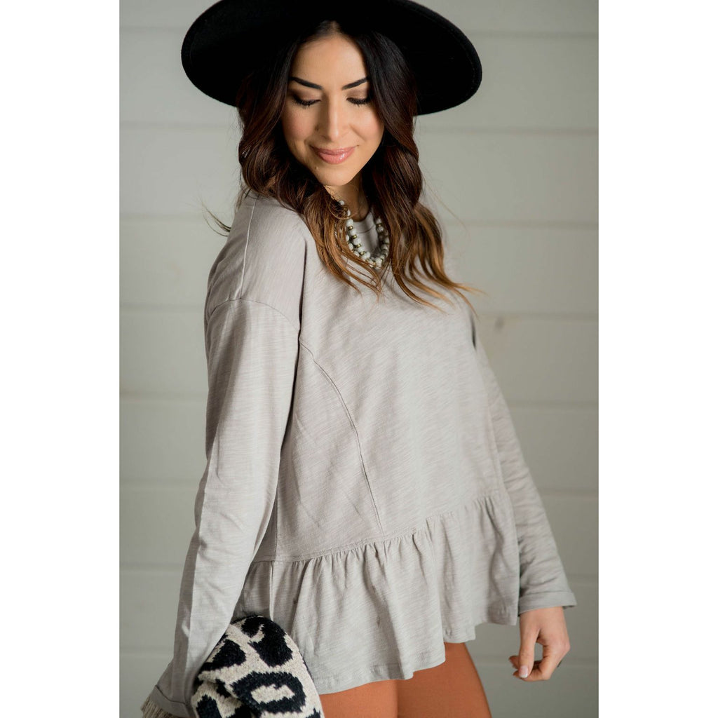 Stitched Ruffle Bottom Long Sleeve Tee - Betsey's Boutique Shop