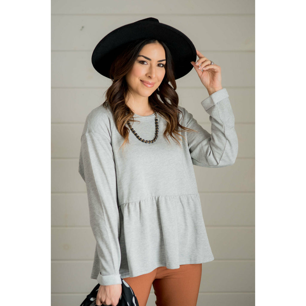 Raw Edge Peplum Sweatshirt - Betsey's Boutique Shop