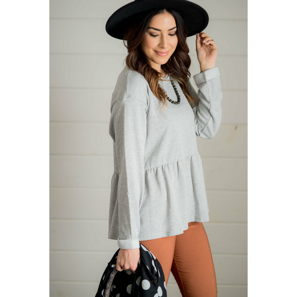 Raw Edge Peplum Sweatshirt - Betsey's Boutique Shop