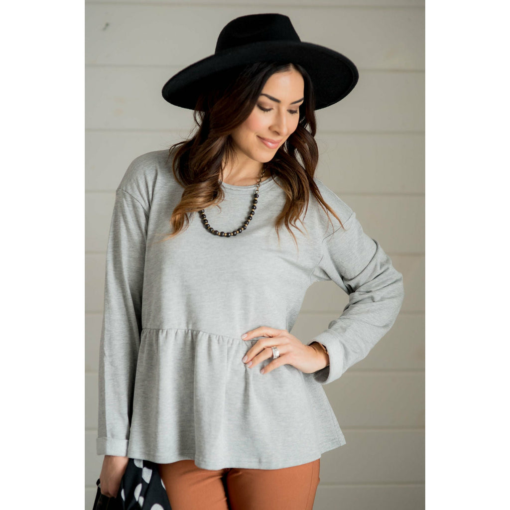 Raw Edge Peplum Sweatshirt - Betsey's Boutique Shop