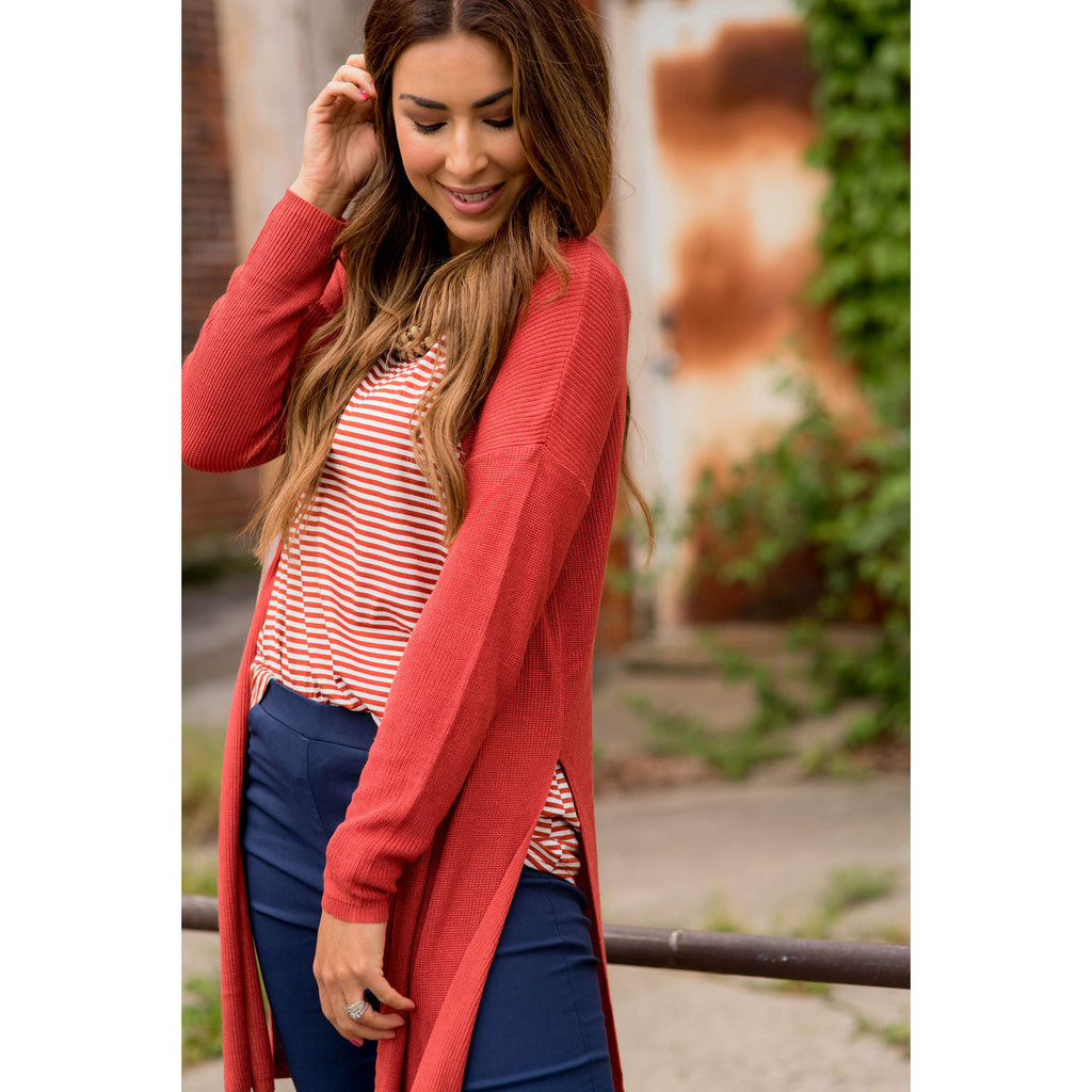 Basic High Split Cardigan - Betsey's Boutique Shop