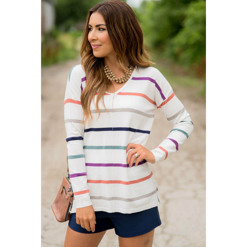 Multi Color Stripes Sweatshirt - Betsey's Boutique Shop