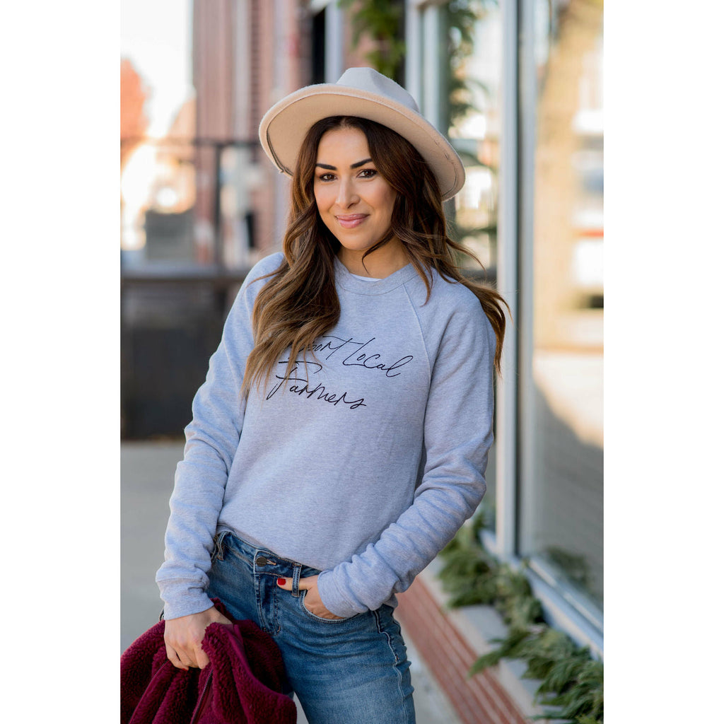 Support Local Farmers Cursive Crew Neck - Betsey's Boutique Shop