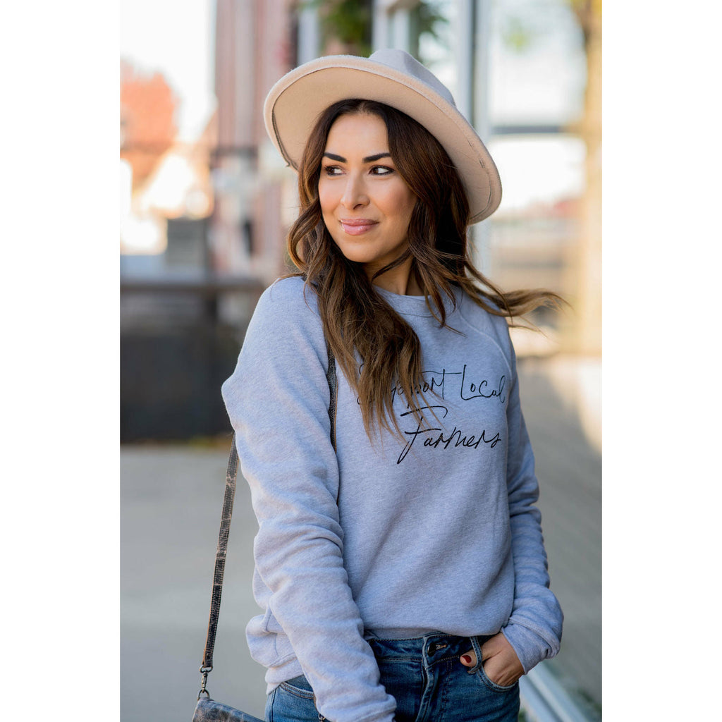 Support Local Farmers Cursive Crew Neck - Betsey's Boutique Shop