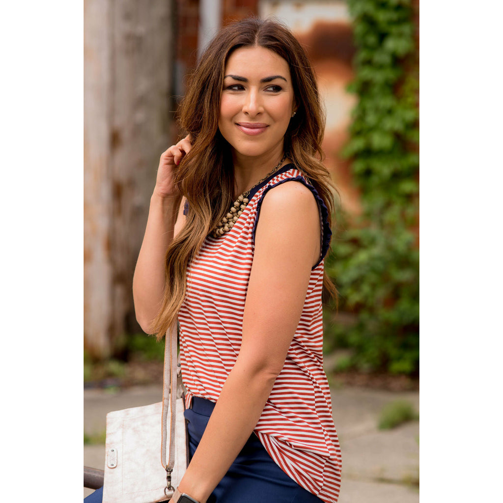 Striped Ruffle Trim Tank - Betsey's Boutique Shop