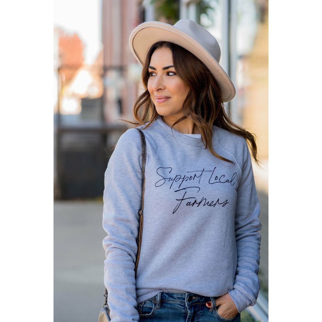 Support Local Farmers Cursive Crew Neck - Betsey's Boutique Shop