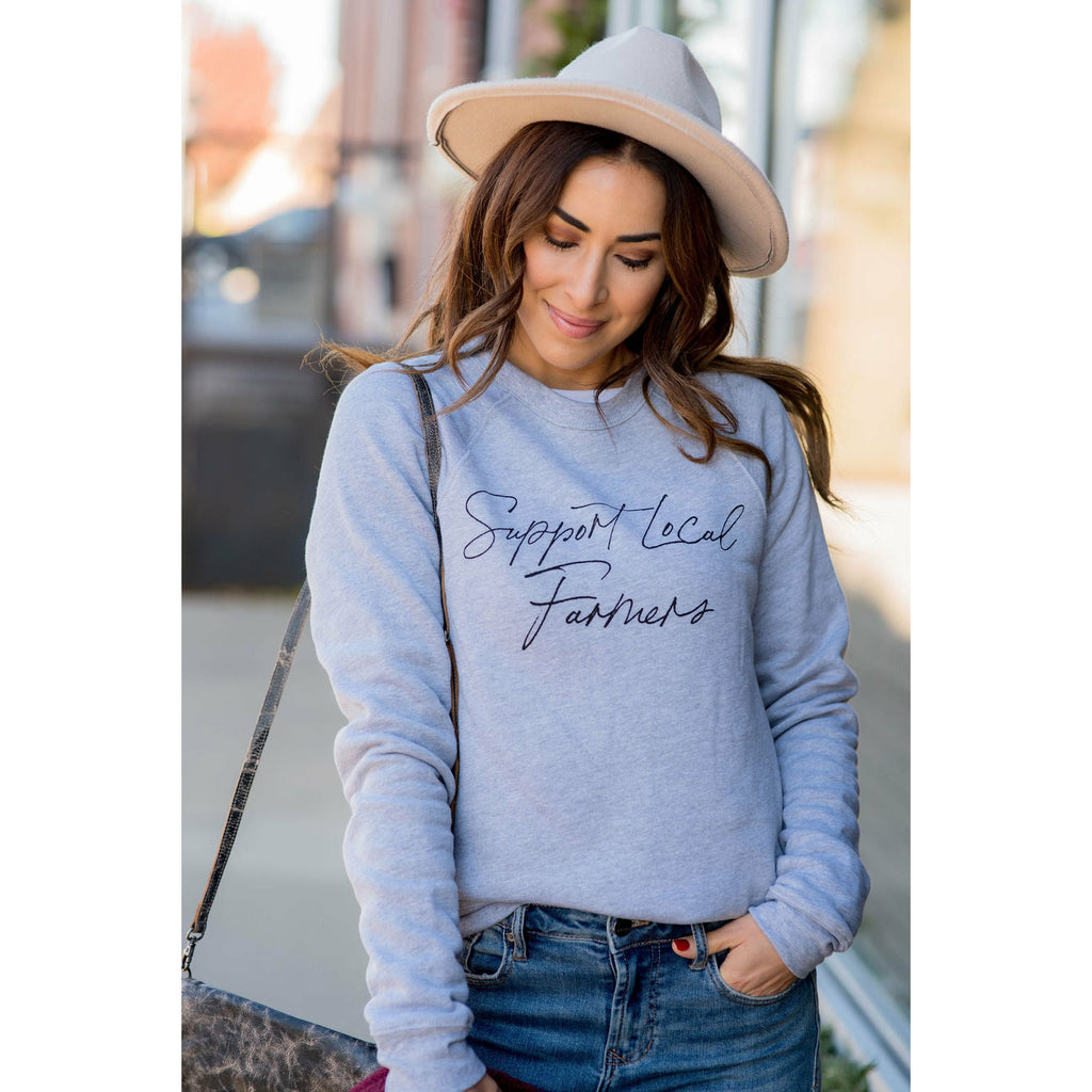 Support Local Farmers Cursive Crew Neck - Betsey's Boutique Shop