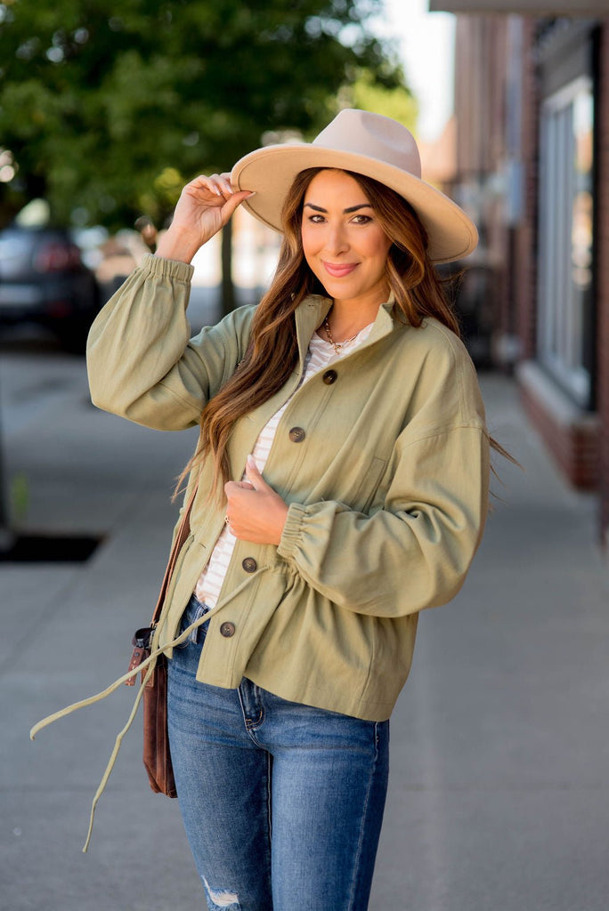 Cinched Waist Button Jacket - Betsey's Boutique Shop