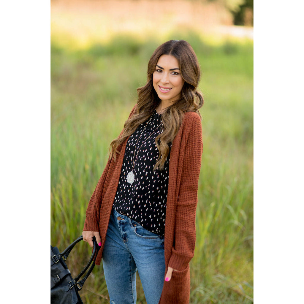 Heavy Waffle Knit Cardigan - Betsey's Boutique Shop - Coats & Jackets