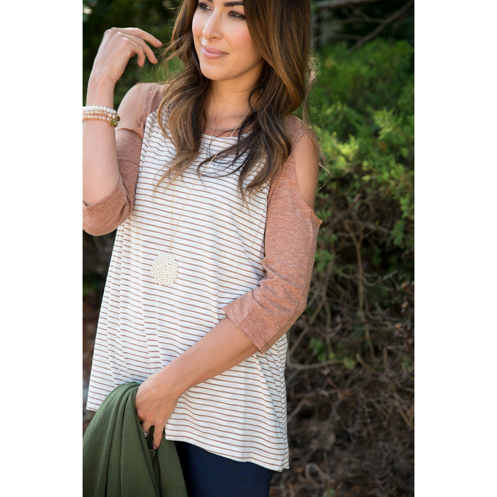 Striped Cold Shoulder Tee - Betsey's Boutique Shop