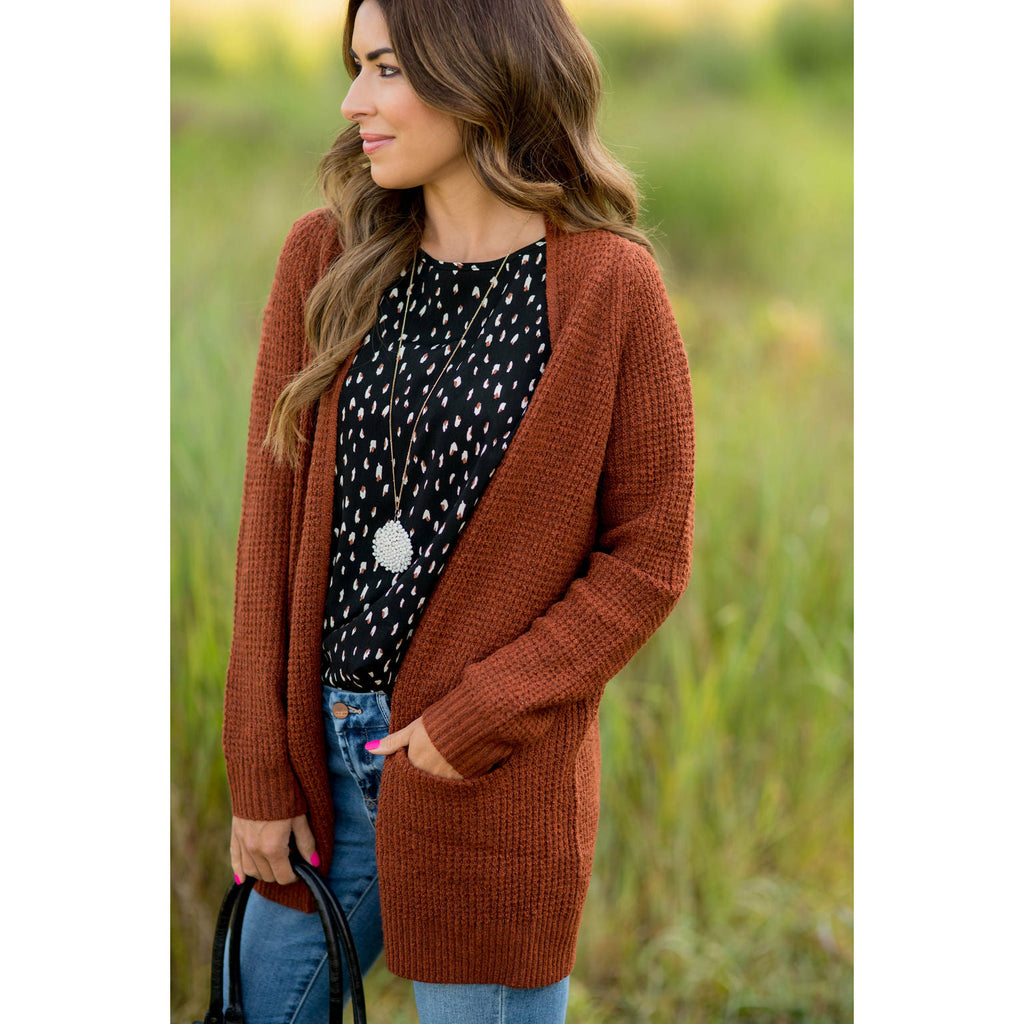 Heavy Waffle Knit Cardigan - Betsey's Boutique Shop - Coats & Jackets