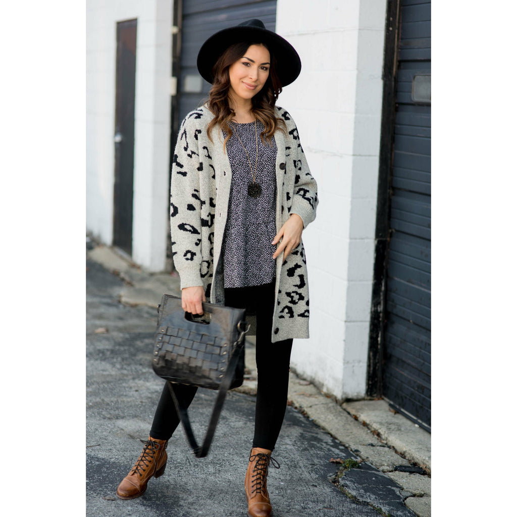 Button Leopard Tunic Cardigan - Betsey's Boutique Shop