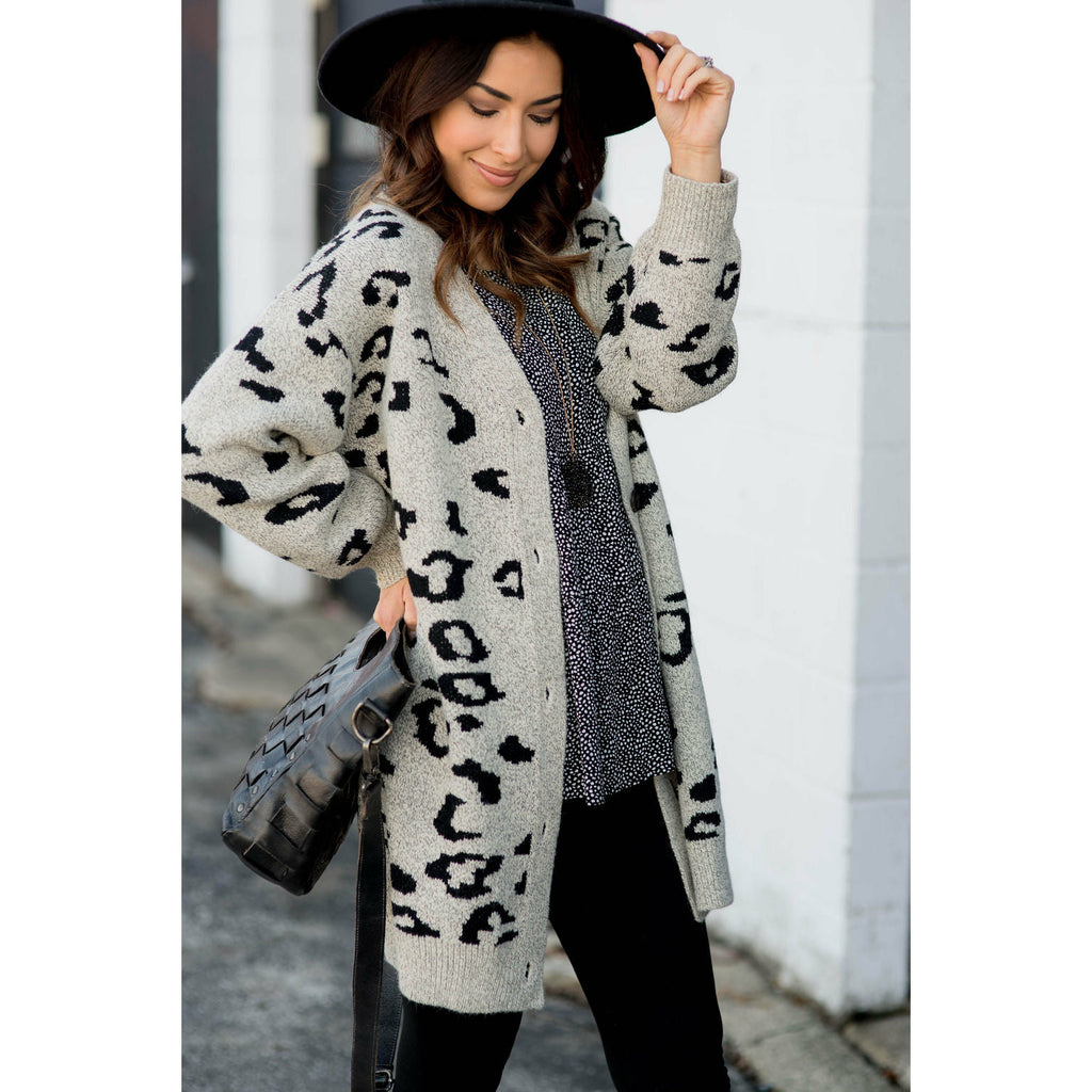 Button Leopard Tunic Cardigan - Betsey's Boutique Shop