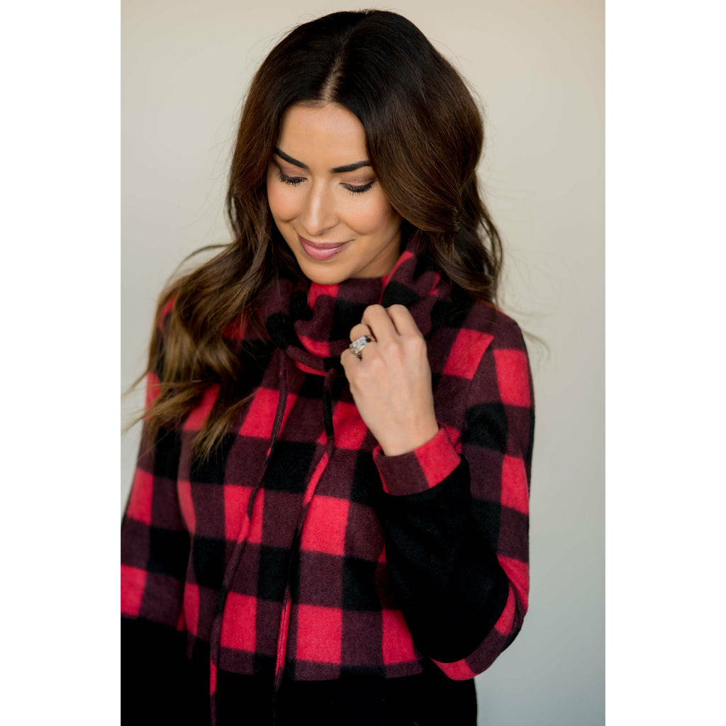 Solid Bottom Buffalo Check Cowl Neck - Betsey's Boutique Shop