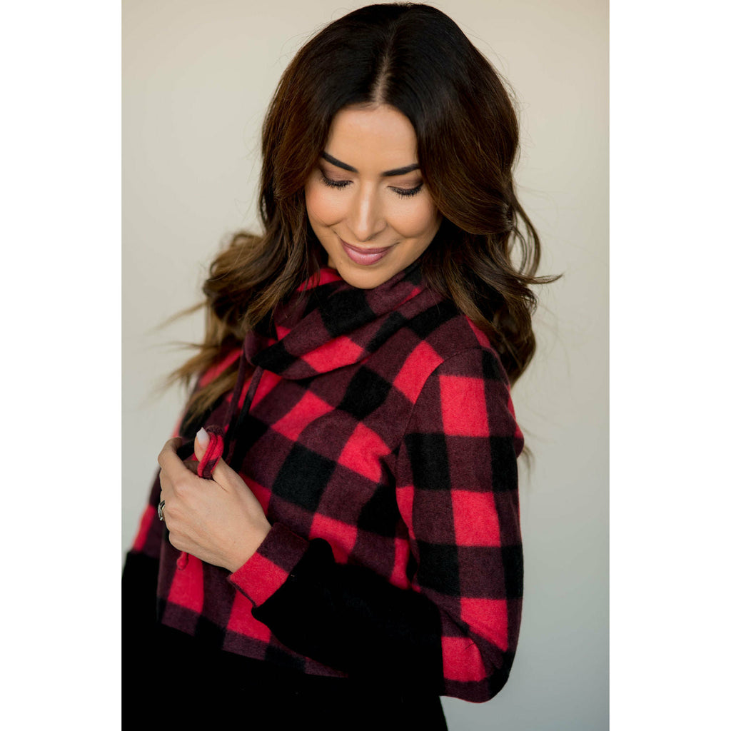 Solid Bottom Buffalo Check Cowl Neck - Betsey's Boutique Shop