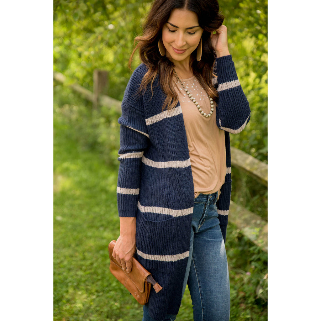 Ivory Striped Rugby Tunic Cardigan - Betsey's Boutique Shop