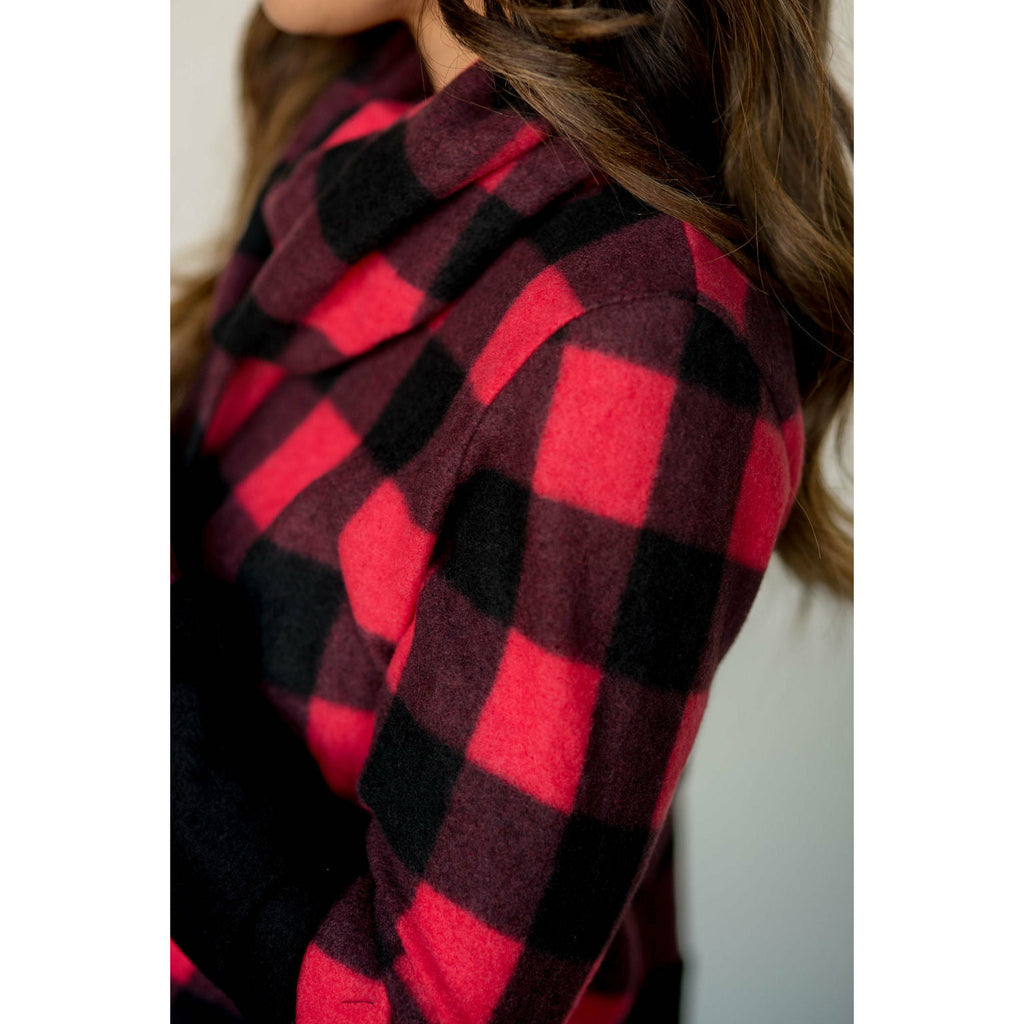 Solid Bottom Buffalo Check Cowl Neck - Betsey's Boutique Shop