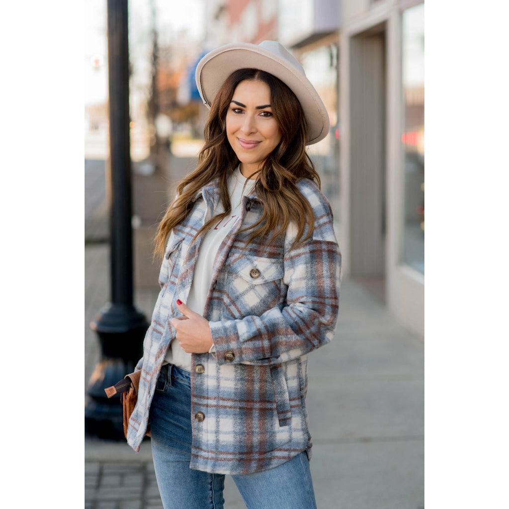 Fashionably Late Plaid Shacket - Betsey's Boutique Shop