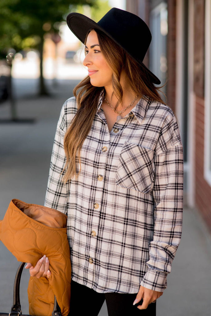 Black & White Plaid Button Up - Betsey's Boutique Shop