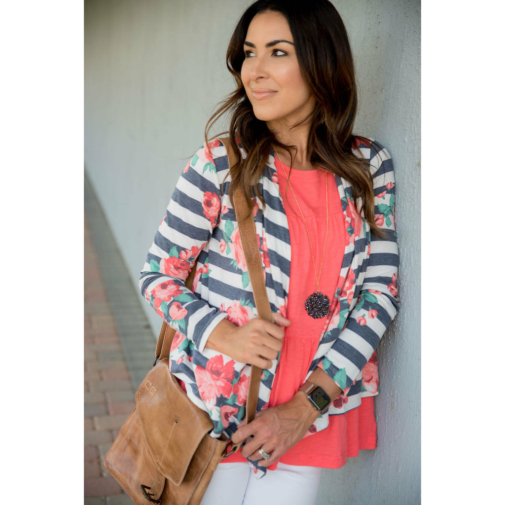 Floral Striped Cardigan - Betsey's Boutique Shop