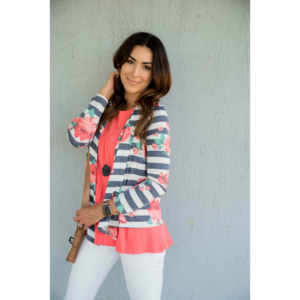 Floral Striped Cardigan - Betsey's Boutique Shop