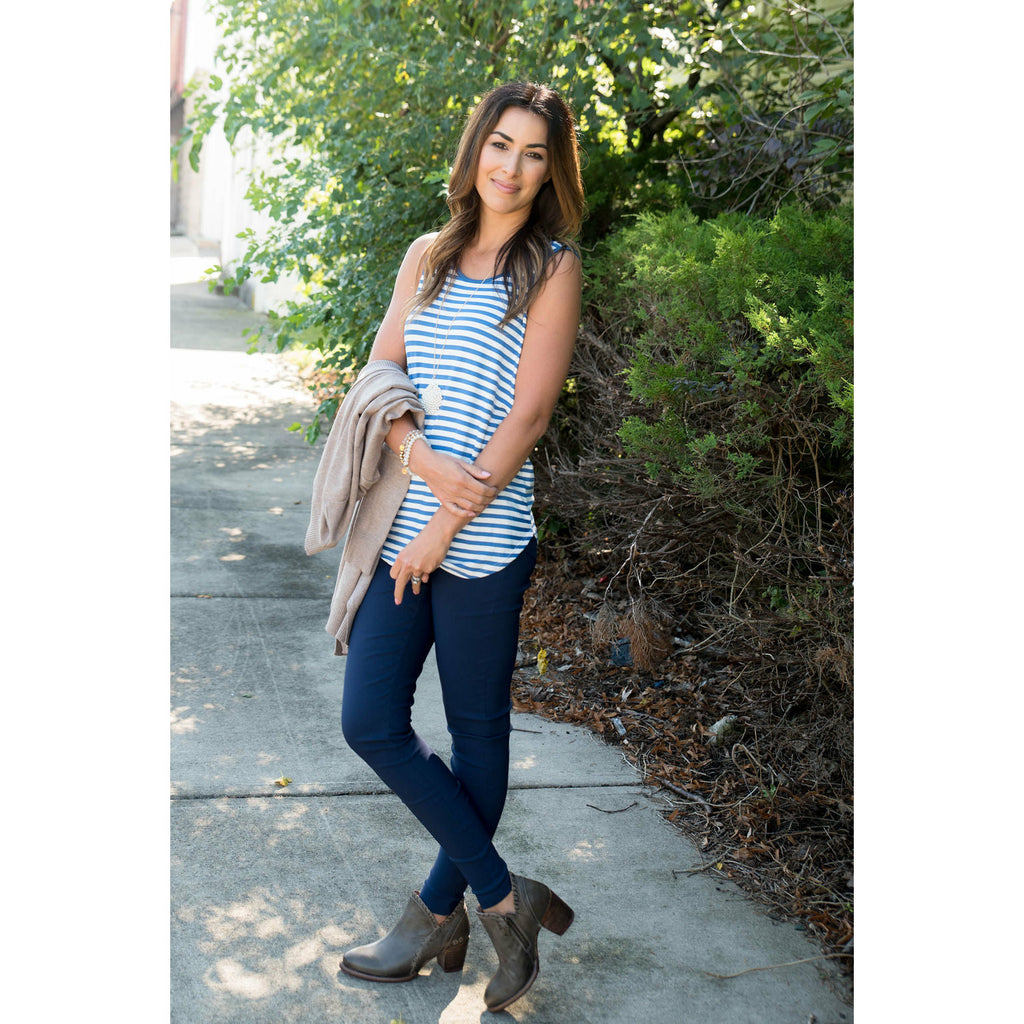 Striped Basic Trimmed Tank - Betsey's Boutique Shop