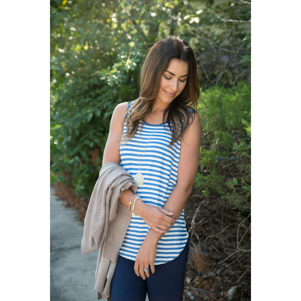 Striped Basic Trimmed Tank - Betsey's Boutique Shop