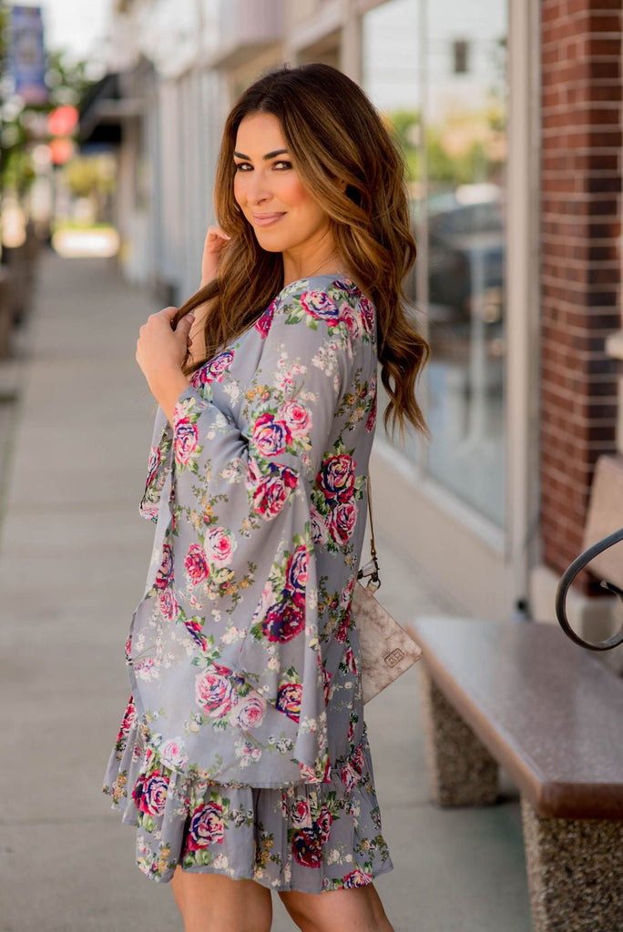 Roses Ruffled Dress - Betsey's Boutique Shop -