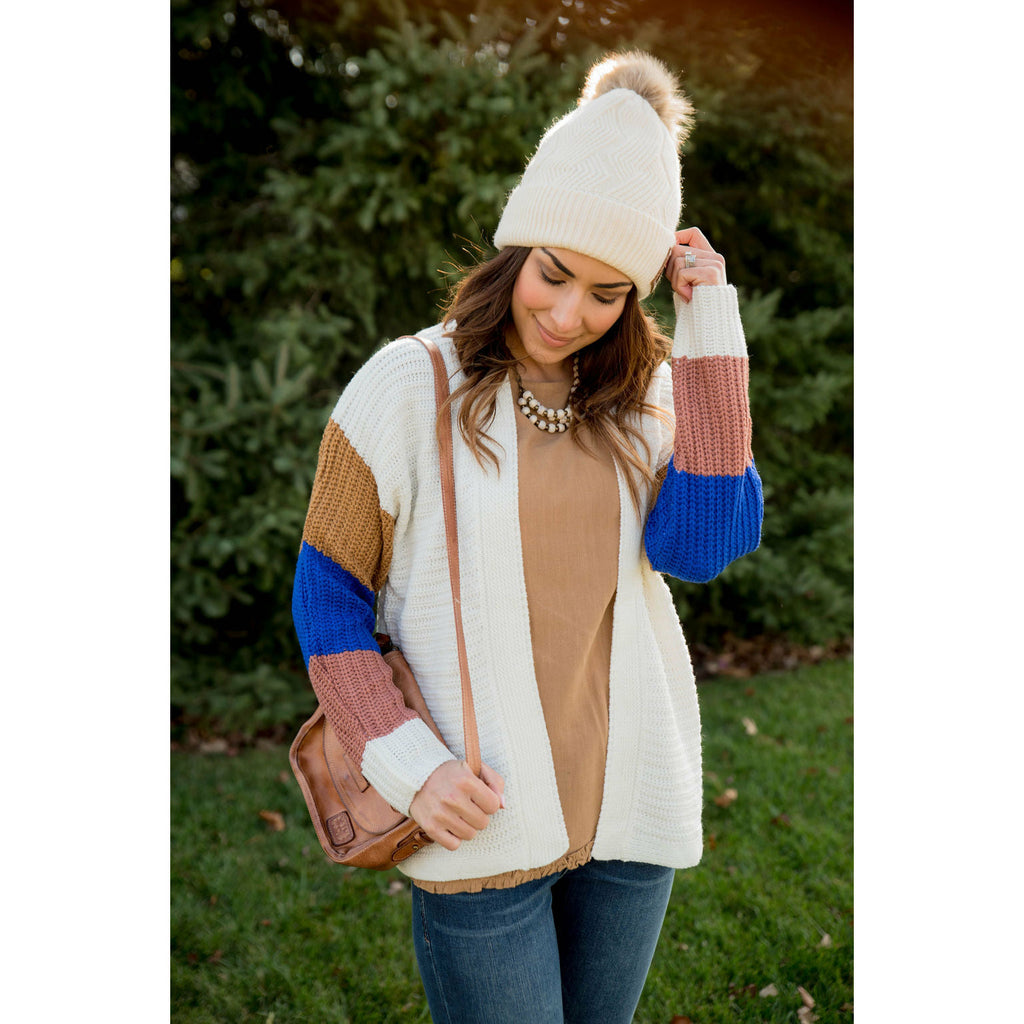 Knit Color Blocked Sleeve Cardigan - Betsey's Boutique Shop