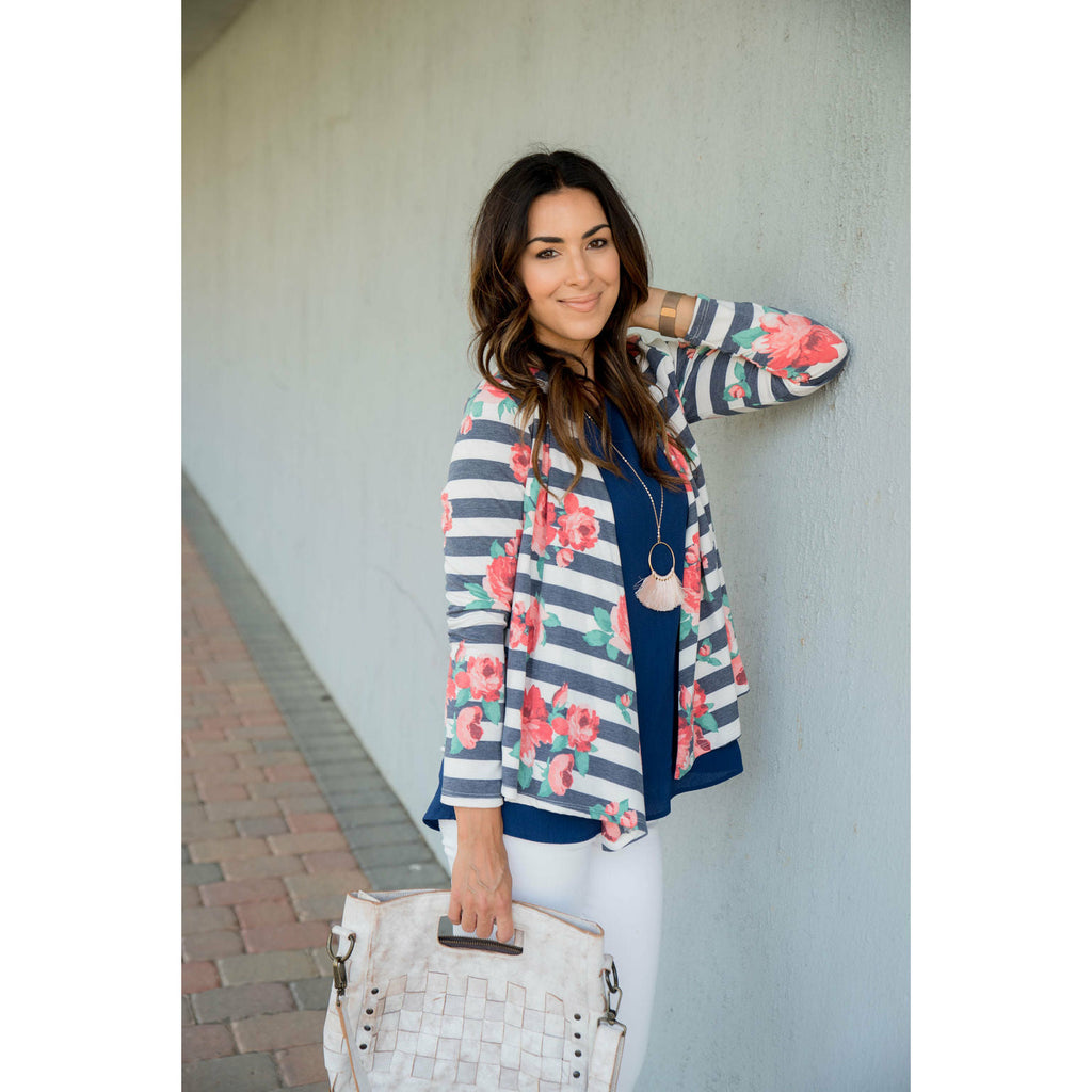 Floral Striped Cardigan - Betsey's Boutique Shop